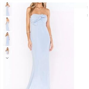 Strapless Light Blue Gown with Bow Detail